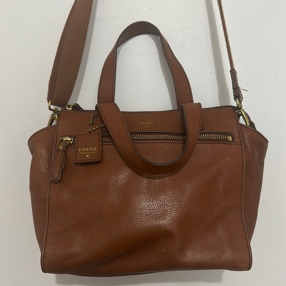 Fossil Bags Fossil Sydney Brown Leather Medium Satchel Crossbody